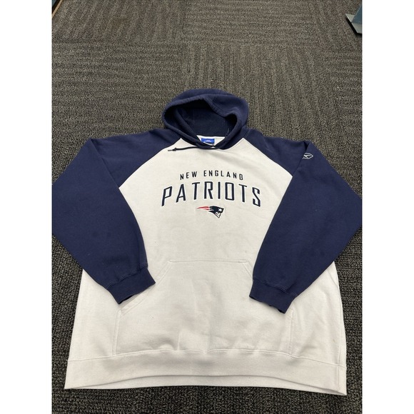 New England Patriots Hoodie Sweatshirt Mens Large Gray Blue Football Reebok - Picture 1 of 9